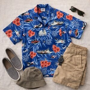 US COAST GUARD S Sleeve Polyester Button Hawiiaan Shirt. NWOT. MENS XL